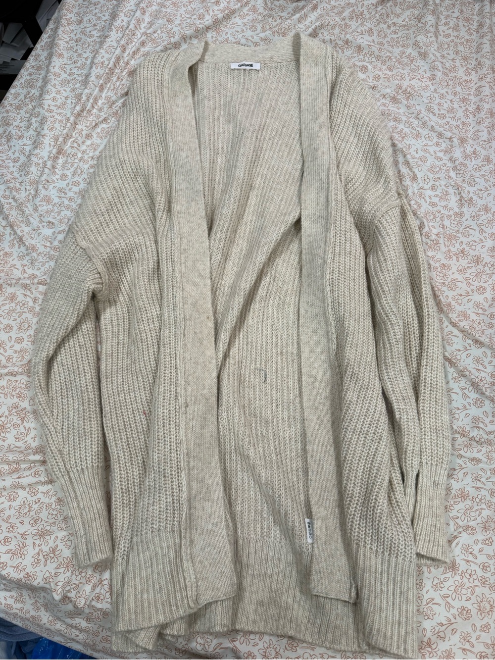 Garage Cream Open-Front Ribbed Cardigan